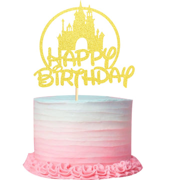 Arthsdite Castle Birthday Cake Topper, Castle Theme Birthday Party Decoration, Princess Prince Happy Birthday Cake Decoration -