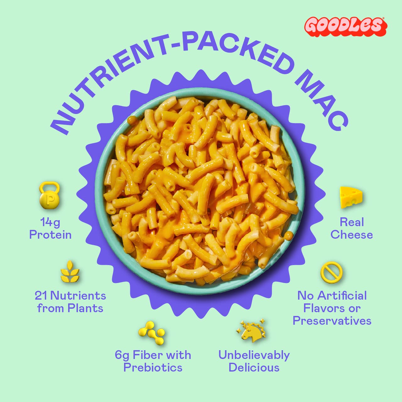 Goodles Mac & Cheese Assortment 12 Pack, 6oz - 14g Protein, 6g Fiber with Prebiotics, 21 Nutrients and Made w/REAL Cheese | Kosh
