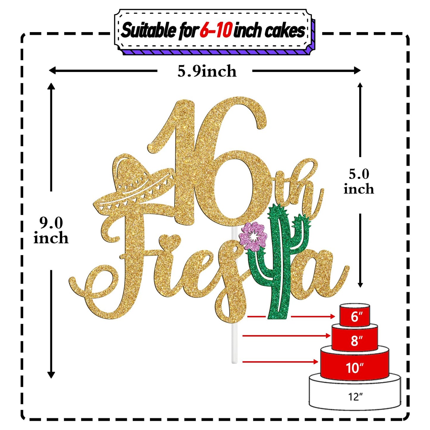 Fiesta 16Th Cake Topper, Cheers To 16 Years/Taco Bout 16 Cake Decor,Tropical Hawaiian Mexican Summer Themed Happy 16Th Birthday/