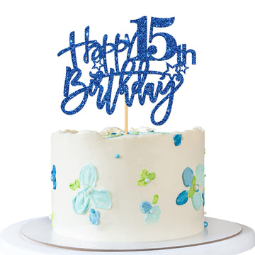 Roadsea Happy 15Th Birthday Cake Topper - Kid Girl Boy Teenager Fifteen Years Old Birthday Cake Supplies - 15Th Birthday Party D