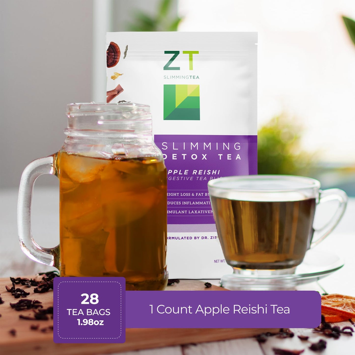Dr. Zisman ZT Wellness Tea - Apple Reishi Herbal Blend - Refreshing Tea for Daily Balance (28 Bags)  Crafted for a Vibrant Lifestyle