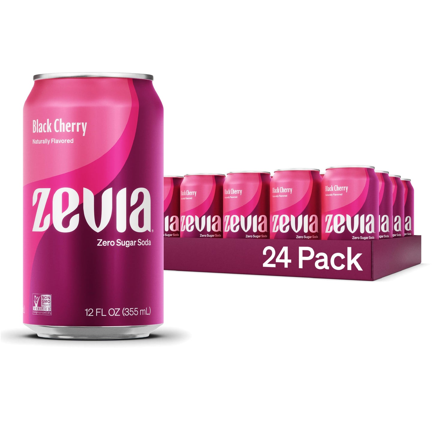 Zevia Zero Sugar Soda, Black Cherry, 12 Fl Oz Cans, 24-Pack, Non-GMO, Gluten-Free, Vegan
