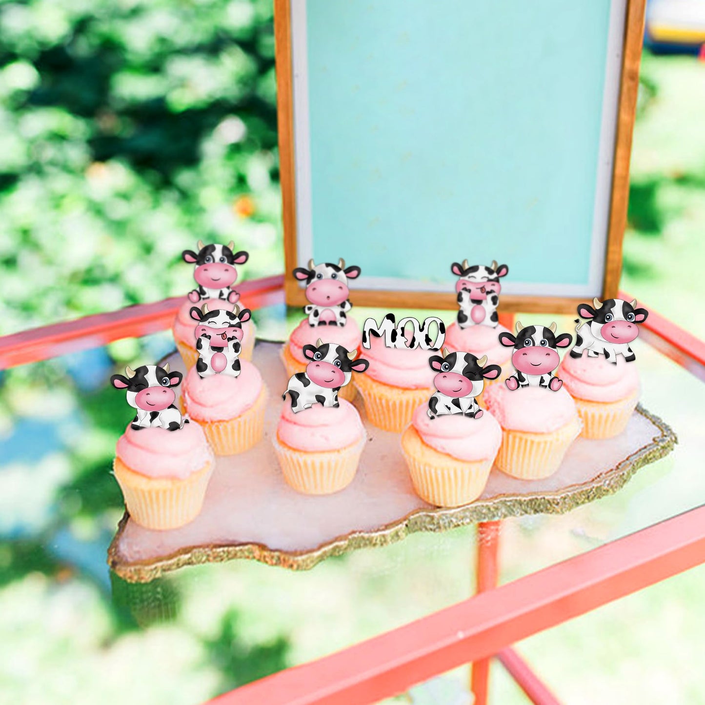 Cyodoos Edible Cow Cupcake Toppers - 40Pcs Wafer Paper Farm Animal Picks for Kids Birthday Party Decorations