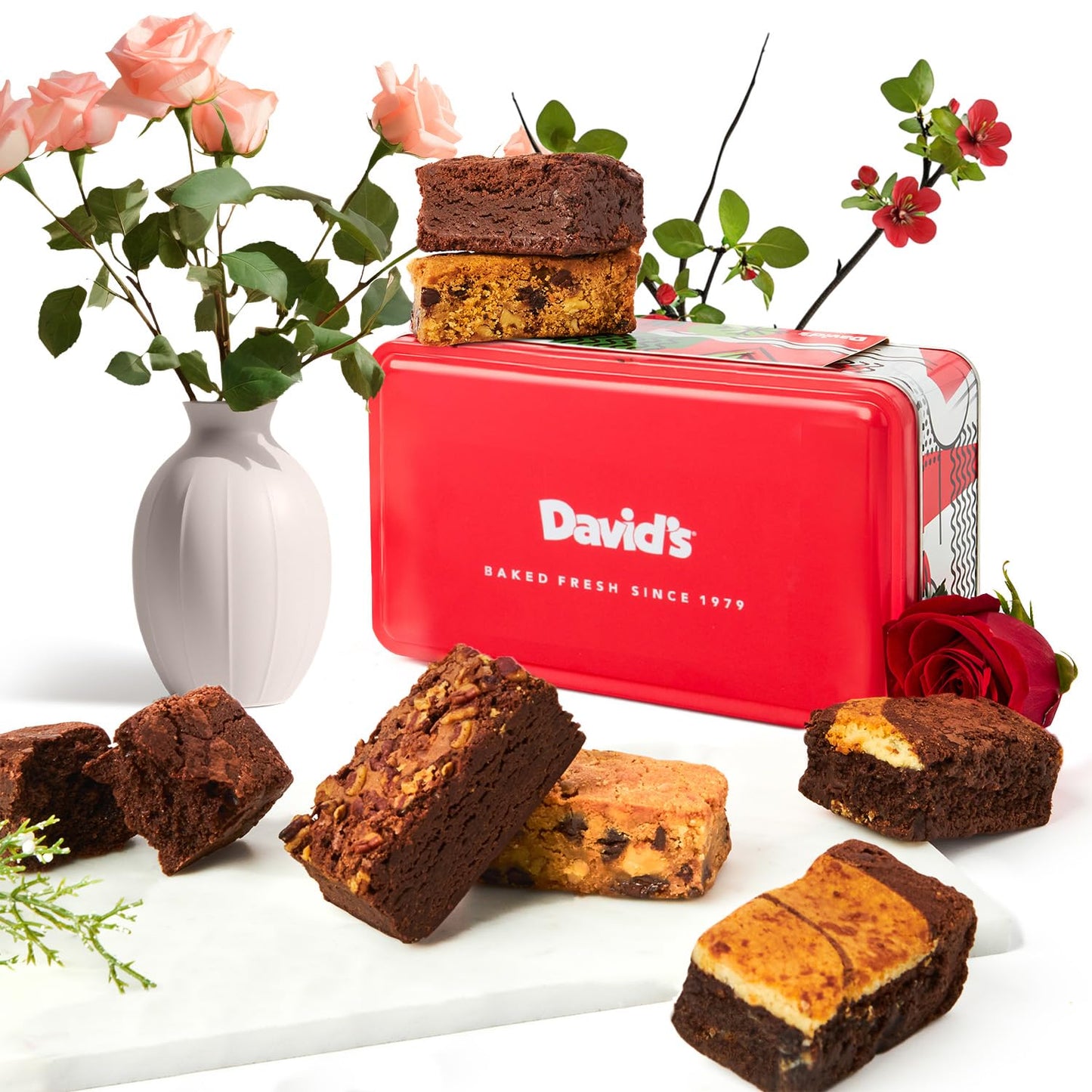 DAVIDS COOKIES Brownies Sweet Sampler Tin – 6 Rich Fudgy Slices, Individually Wrapped Gourmet Treats for Birthdays and All Occasions
