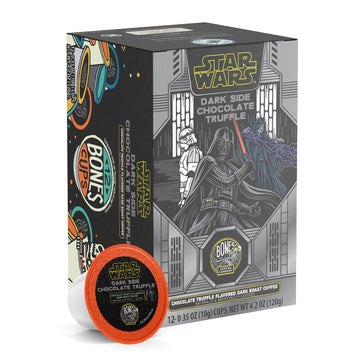 Bones Coffee Company Flavored Coffee Bones Cups Dark Side Chocolate Truffle Flavored Pods | 12Ct Single-Serve Coffee Pods Star W