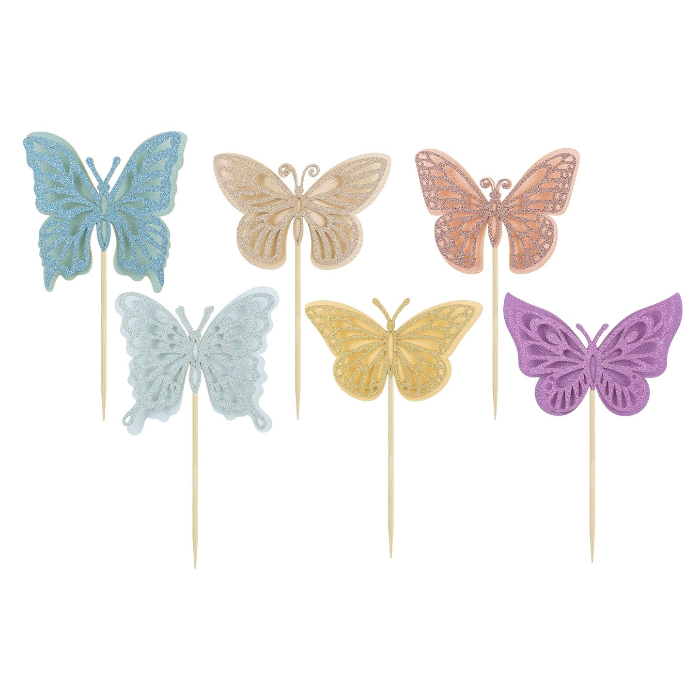 Gyufise 24Pcs Hollow 3D Butterfly Cupcake Toppers Multicolor Glitter Double Layer Butterfly Cupcake Picks Decoration For Butterf