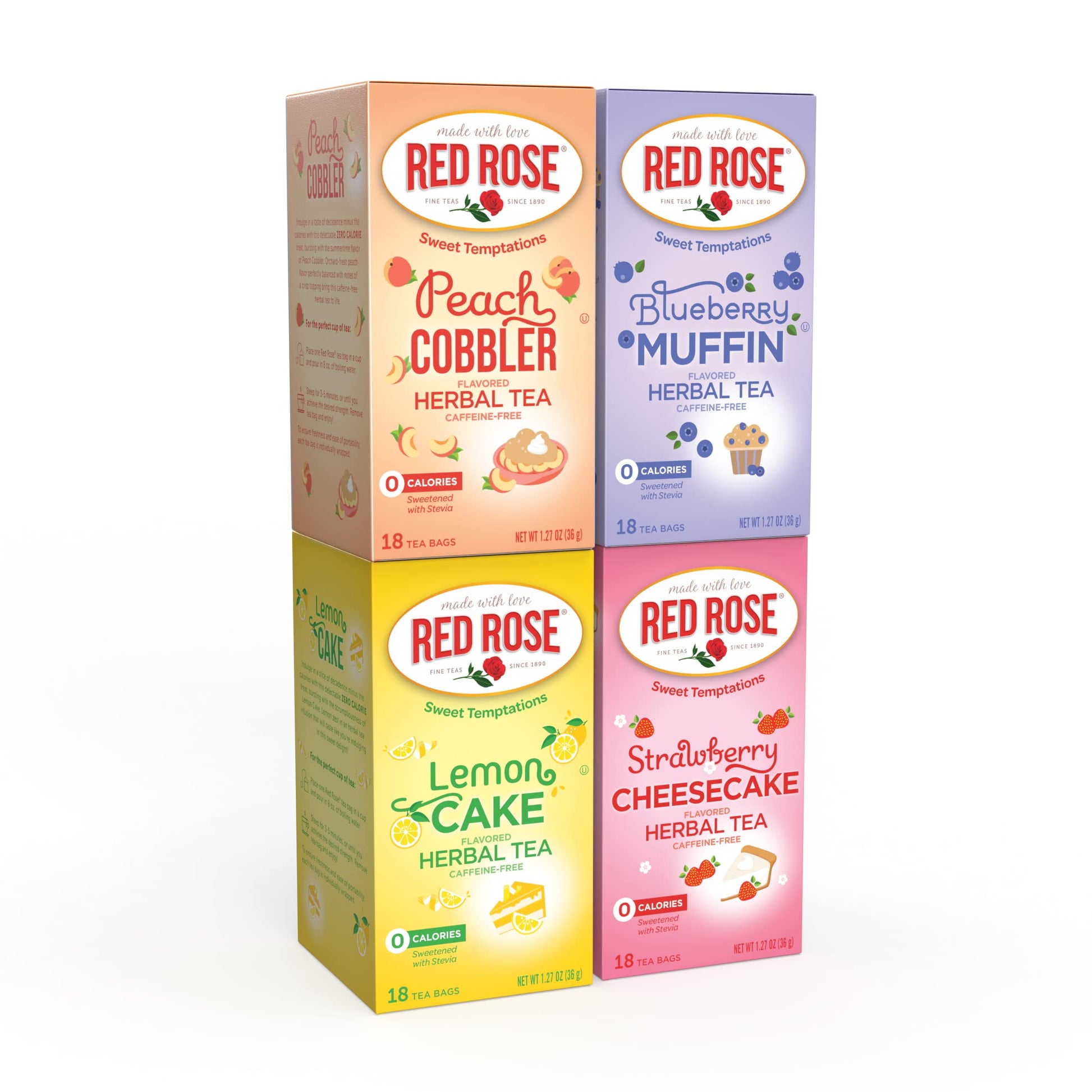 Red Rose Dessert Tea Variety Pack - Summer Flavors, Zero Sugar, Caffeine-Free, 18 Count (Pack of 4)