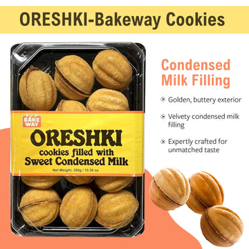Oreshki-Bakeway Gourmet Cookies With Condensed Milk Filling - Traditional Cookies With Rich & Velvety Condensed Milk Center - Go