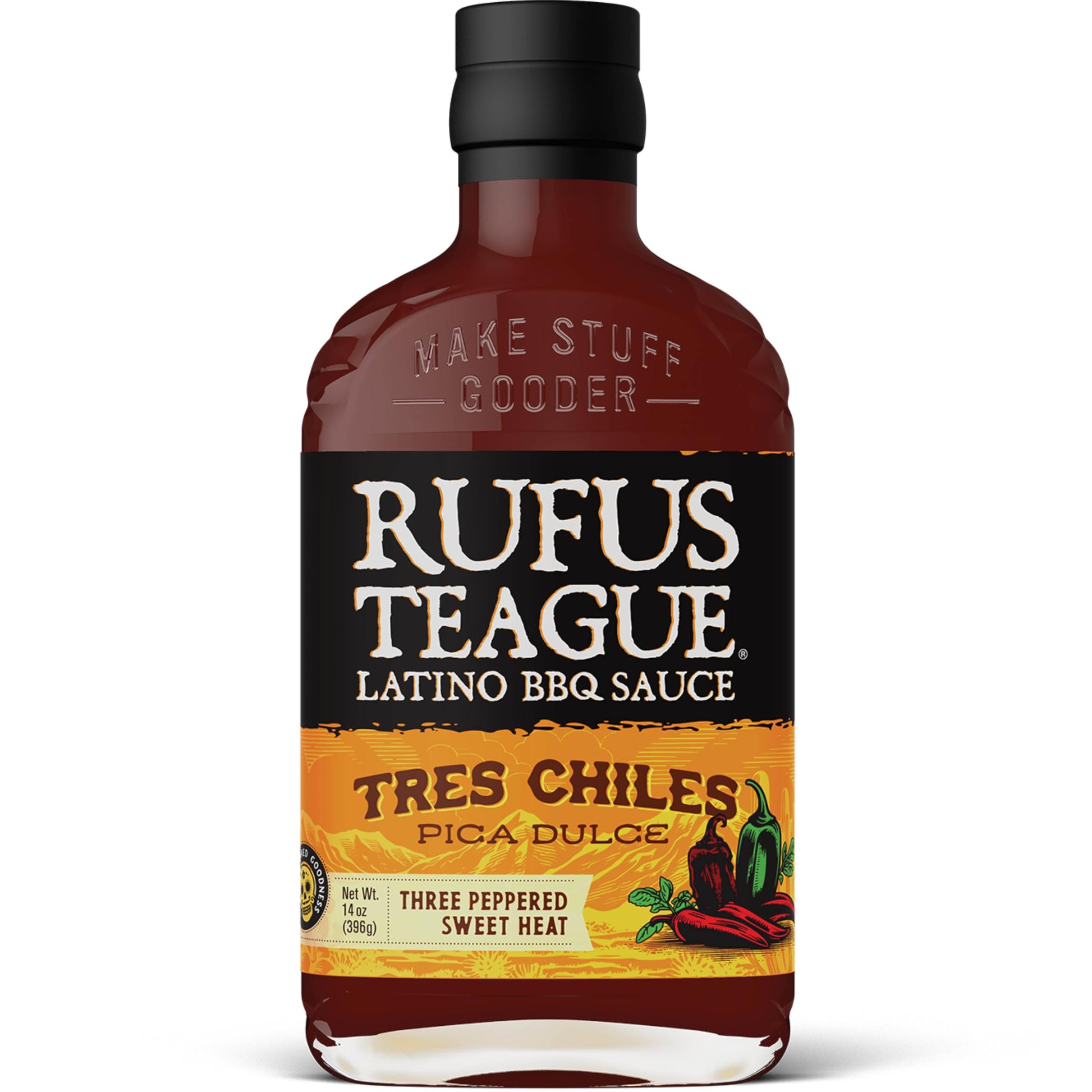 Rufus Teague Tres Chiles Pica Dulce BBQ Sauce with Sweet Heat  enhanced Barbecue Sauces with Natural Ingredients  Award-Winning Bold Flavor  Gluten-Free  Non-GMO  14 oz
