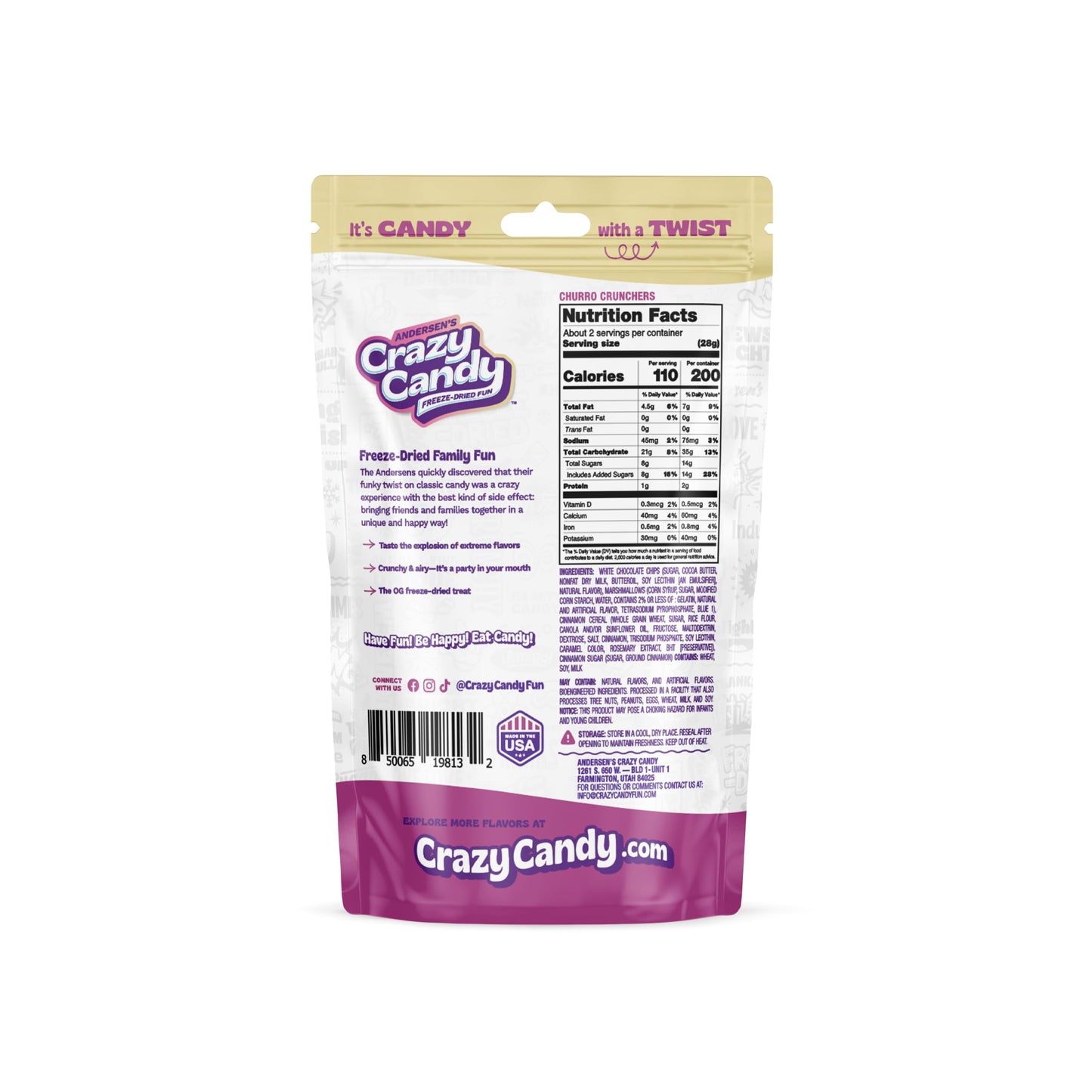 ANDERSENS Crazy Candy Freeze Dried Candy - Churro Crunchers, Fun Snack Treat