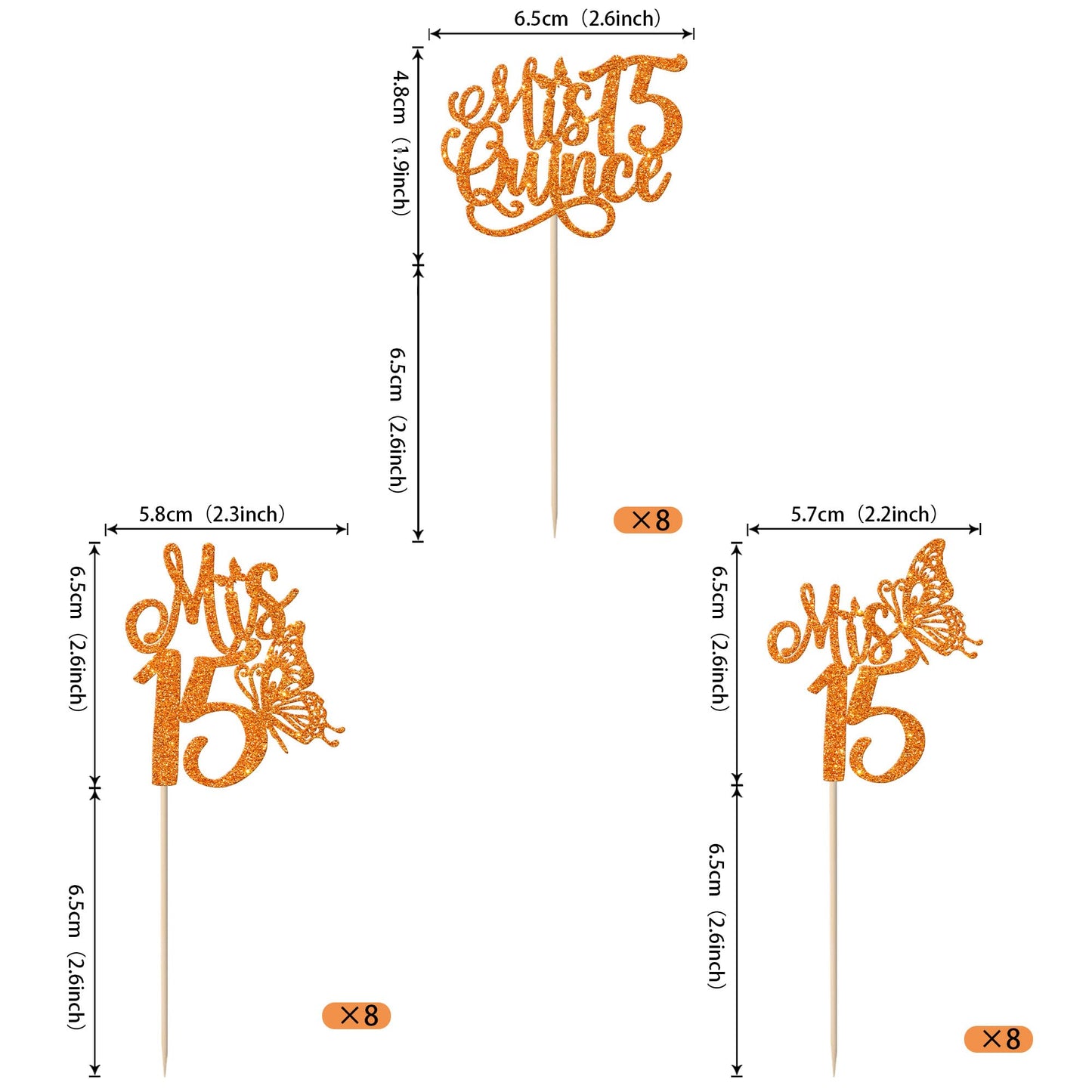 Rssta i Cupcake Toppers, 24 Pack, Quinceañera Theme, Orange Design