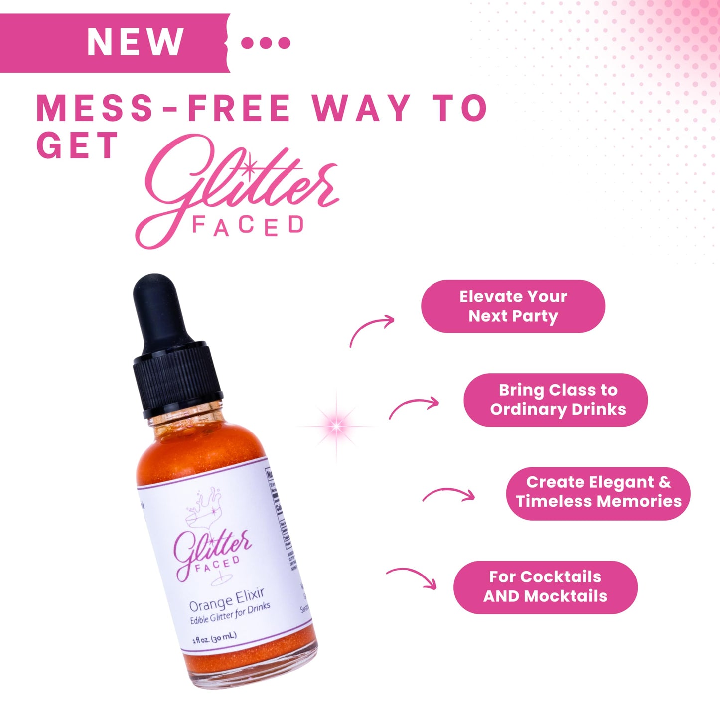 Glitter Faced - Edible Glitter For Cocktails & Drinks - Mess-Free Glitter Drop, Food-Grade, 0 Cal, Sparkle Luster Dust, Drink Gl