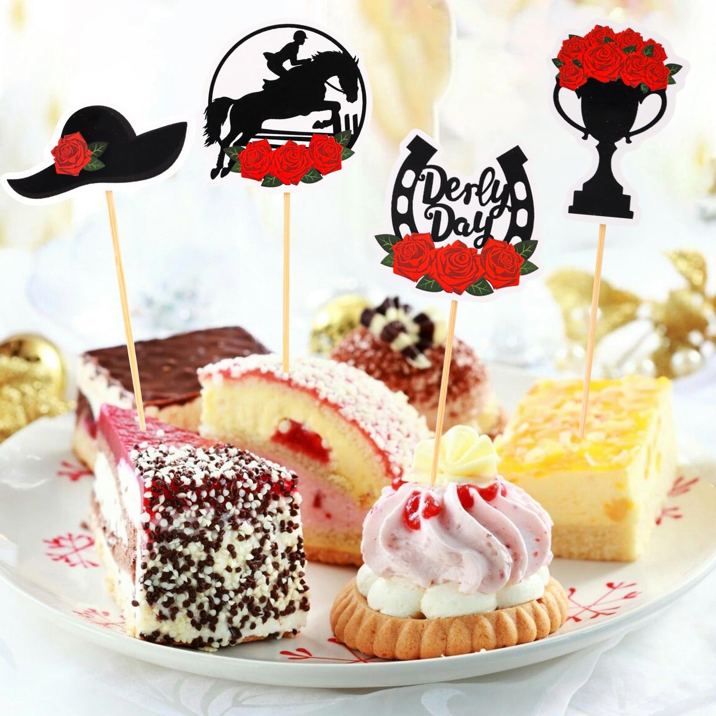 FOIMAS 60pcs Derby Party Appetizer Picks, Wood Toothpicks for Horse Race Decoration