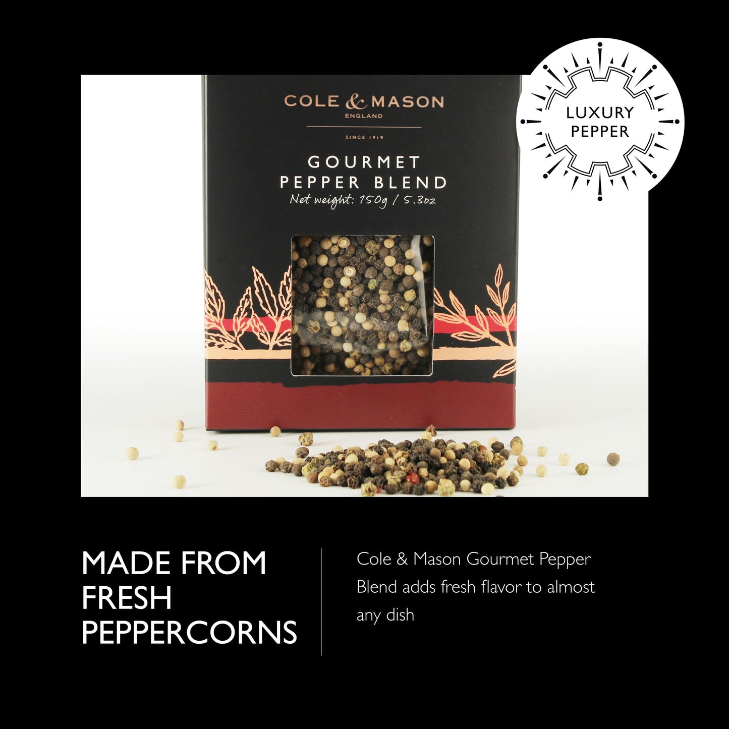 Cole & Mason Gourmet Peppercorn Refill Box - Freshly Ground Flavor For Your Culinary Creations 5.3Oz