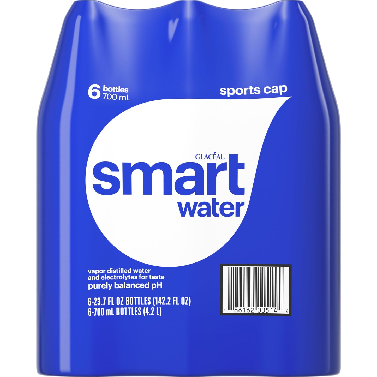smartwater Sport Cap Bottled Water, 700mL, 6 Pack, Clear, Model 786162005144