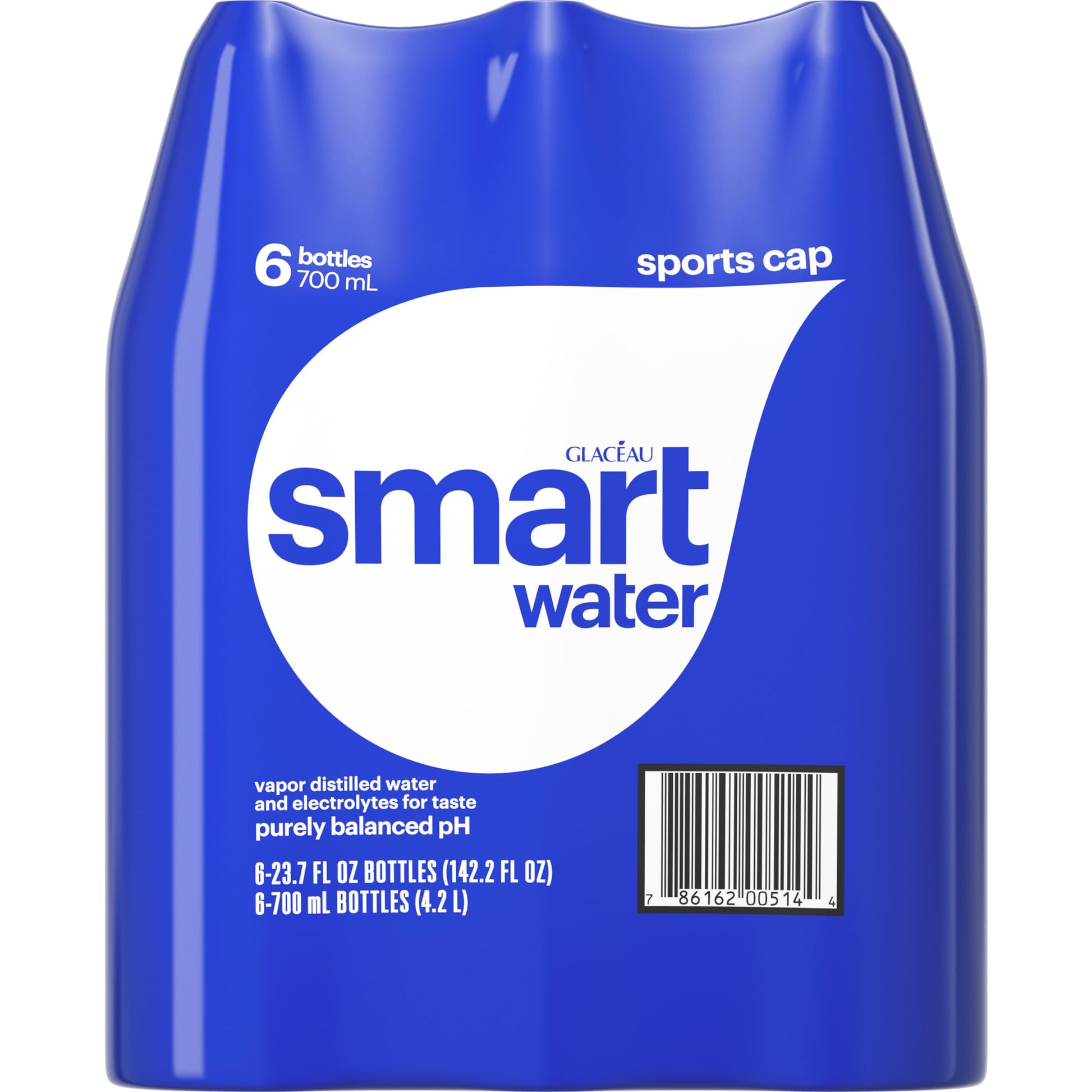 smartwater Sport Cap Bottled Water, 700mL, 6 Pack, Clear, Model 786162005144