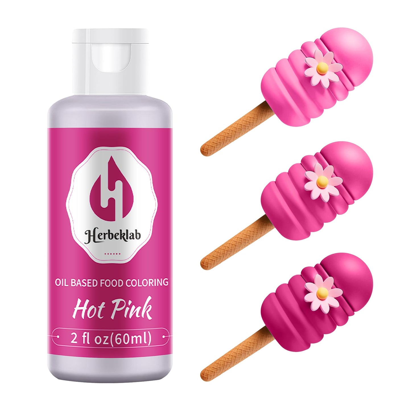 Herbeklab Oil Based Food Coloring for Chocolate, 60ml, Hot Pink, Food Grade Dyes for Candy Melts, Cake Pops, Strawberries