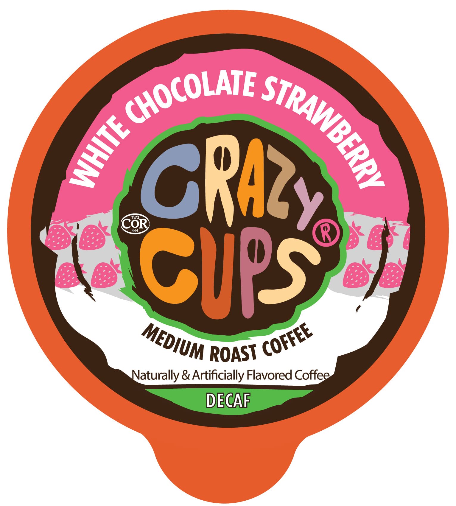 Crazy Cups Decaf Flavored Coffee Pods, White Chocolate Strawberry, Medium Roast, 22 Count, Single Serve for Keurig K-Cup Machines