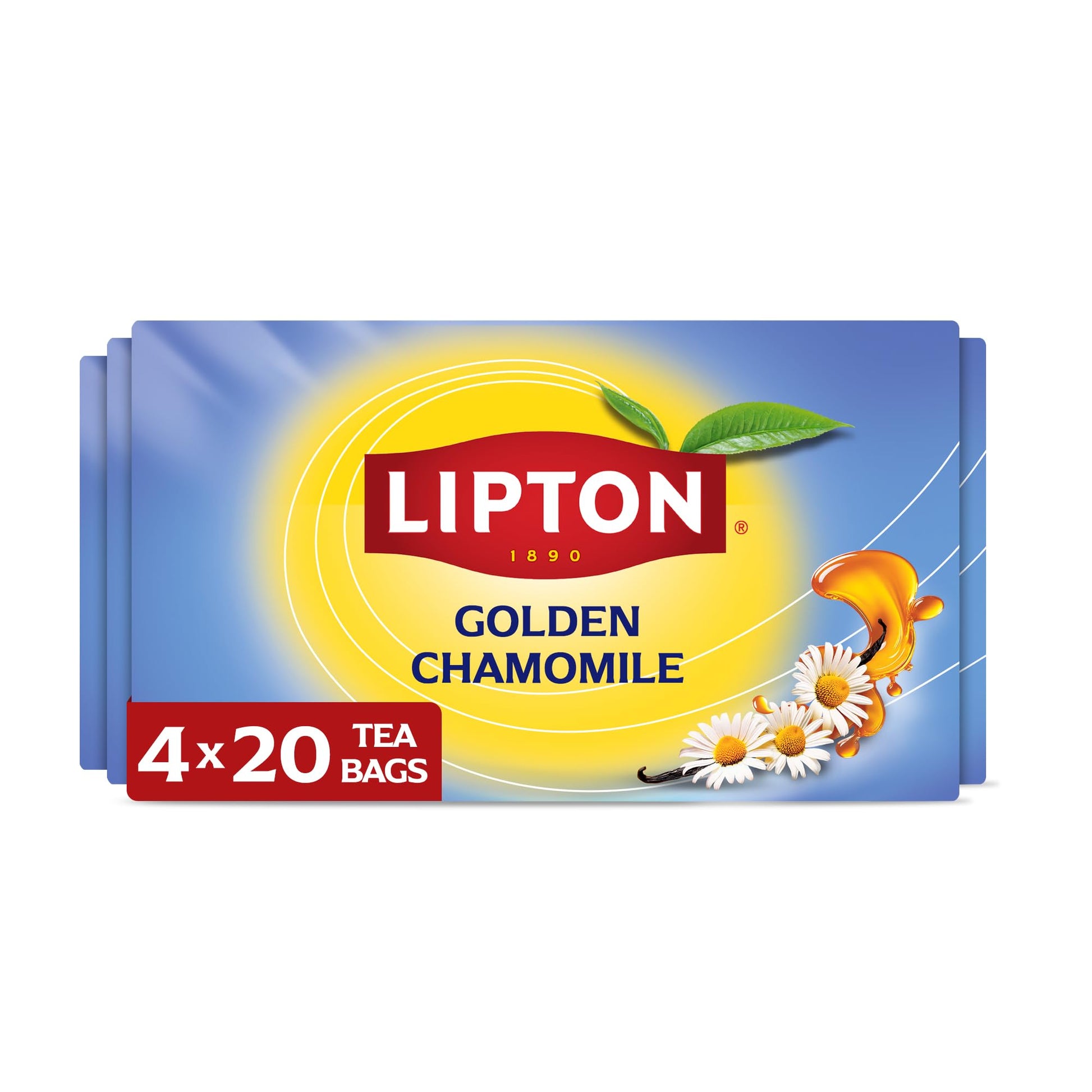 Lipton Golden Chamomile With Honey And Vanilla Tea Bags  Energy Blend Free Tea  Herbal Tea  Individually Wrapped  80 Total Tea Bags (20Ct - Pack Of 4)