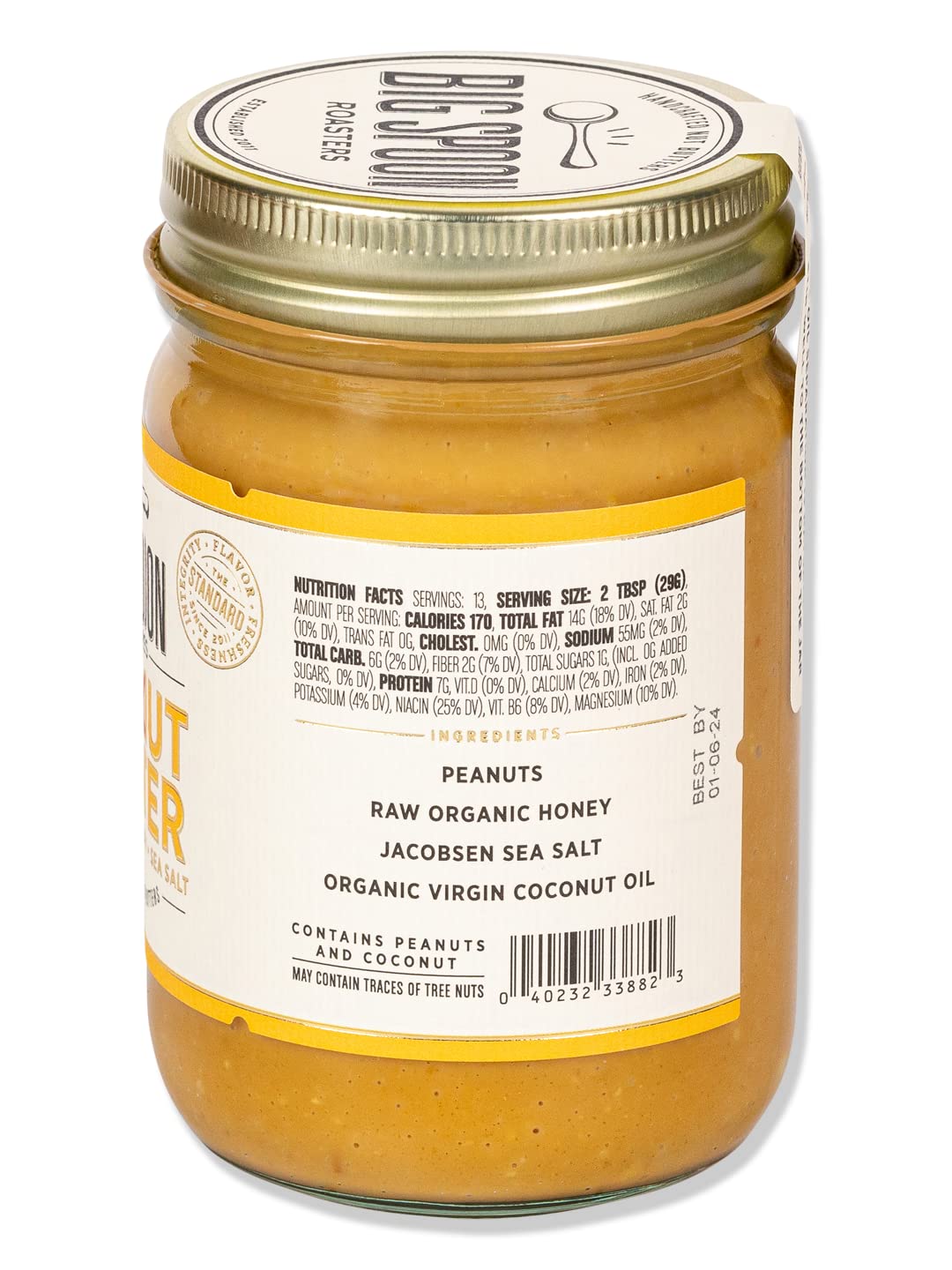 Big Spoon Roasters Peanut Butter with Wildflower Honey & Sea Salt, Low Sugar, 26 Ounces, Creamy, Keto Friendly