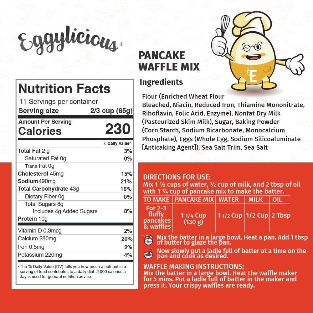 Eggylicious - Pack Of 4 - Pancake/Waffle Mix - Made W/Premium Ingredients - Classic Recipe - Delicious Breakfast - Loved By Kids