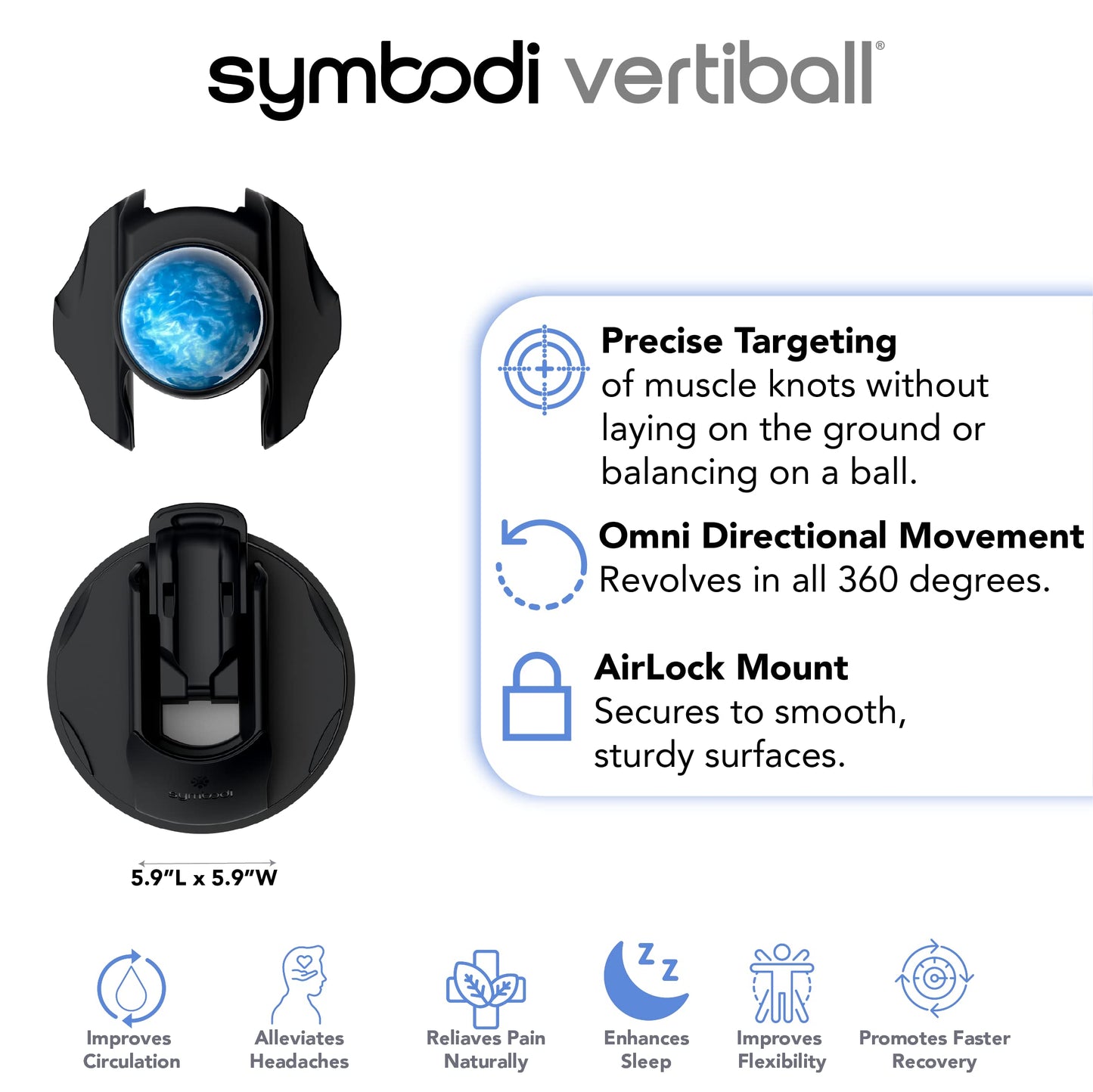 Symbodi Vertiball Mountable Muscle Massage Ball For Pain Relief, Myofascial Release, Trigger Point Ball Self Massager For Full B