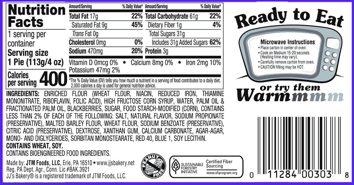 Jj'S Bakery Blackberry Snack Pies, Individual Dessert, Fresh-Baked, Perfect For Snacks, Nut-Free, Kosher Parve, 4 Oz Each (Pack