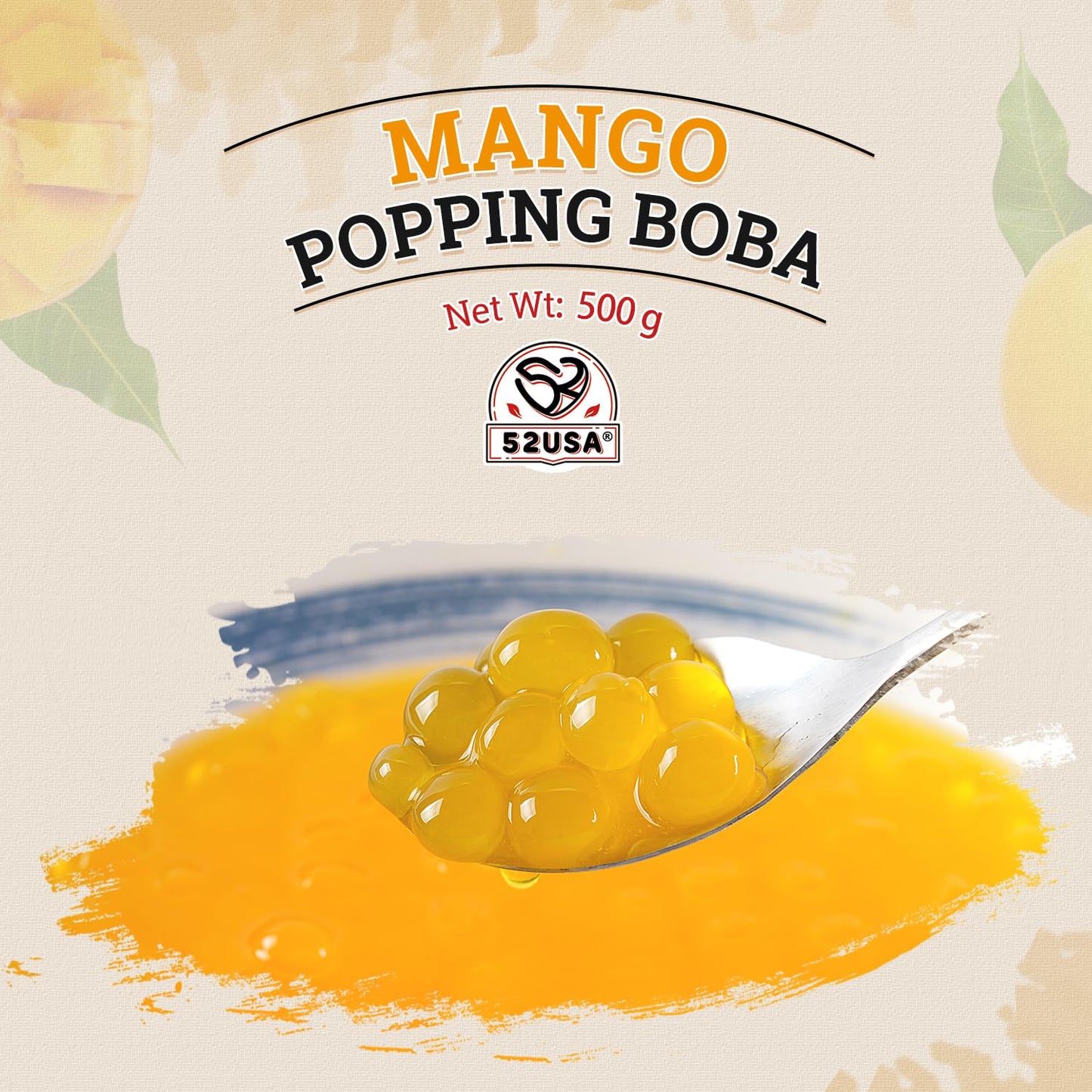 52Usa Mango Popping Boba (500G), Popping Pearls For Bubble Tea, Beverages, Sweets, Ice Cream, Shakes, Desserts & Smoothies Toppi