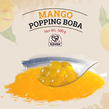 52Usa Mango Popping Boba (500G), Popping Pearls For Bubble Tea, Beverages, Sweets, Ice Cream, Shakes, Desserts & Smoothies Toppi