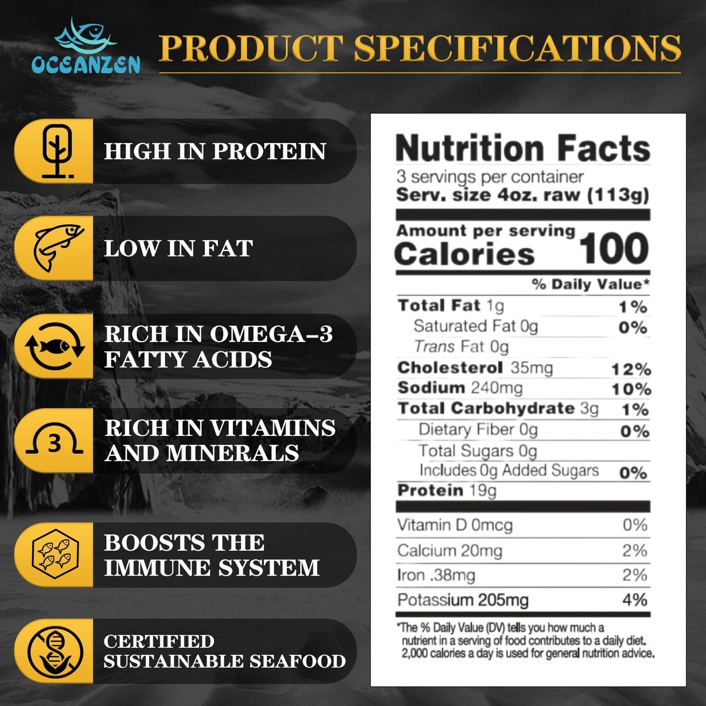 Oceanzen:Premium Frozen Seafood Premium 10 To 20 Count Per Pound Dry Sea Scallops(7 Lb)