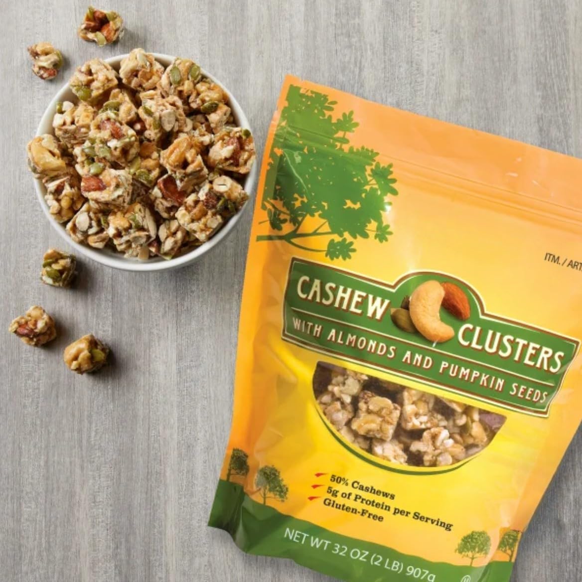 Kirkland Cashew Clusters with Almonds & Pumpkin Seeds - 50% Cashews, Gluten-Free, Kosher, Crunchy Snack Mix, 32 oz Resealable Ba
