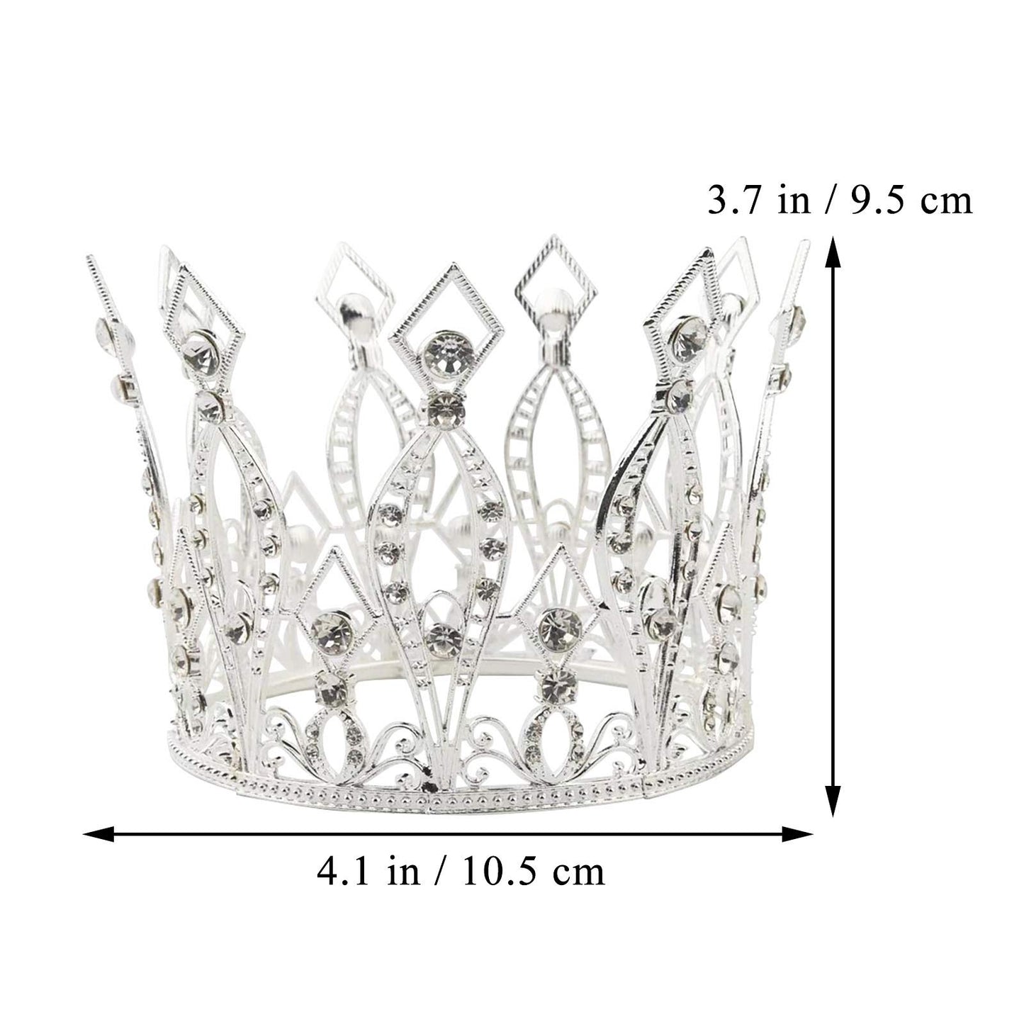 Crown Cake Topper Rhinestone Crystal Handmade Tiara Cake Decoration For Baby Shower Birthday Wedding Party Favors (Silver)