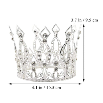 Crown Cake Topper Rhinestone Crystal Handmade Tiara Cake Decoration For Baby Shower Birthday Wedding Party Favors (Silver)