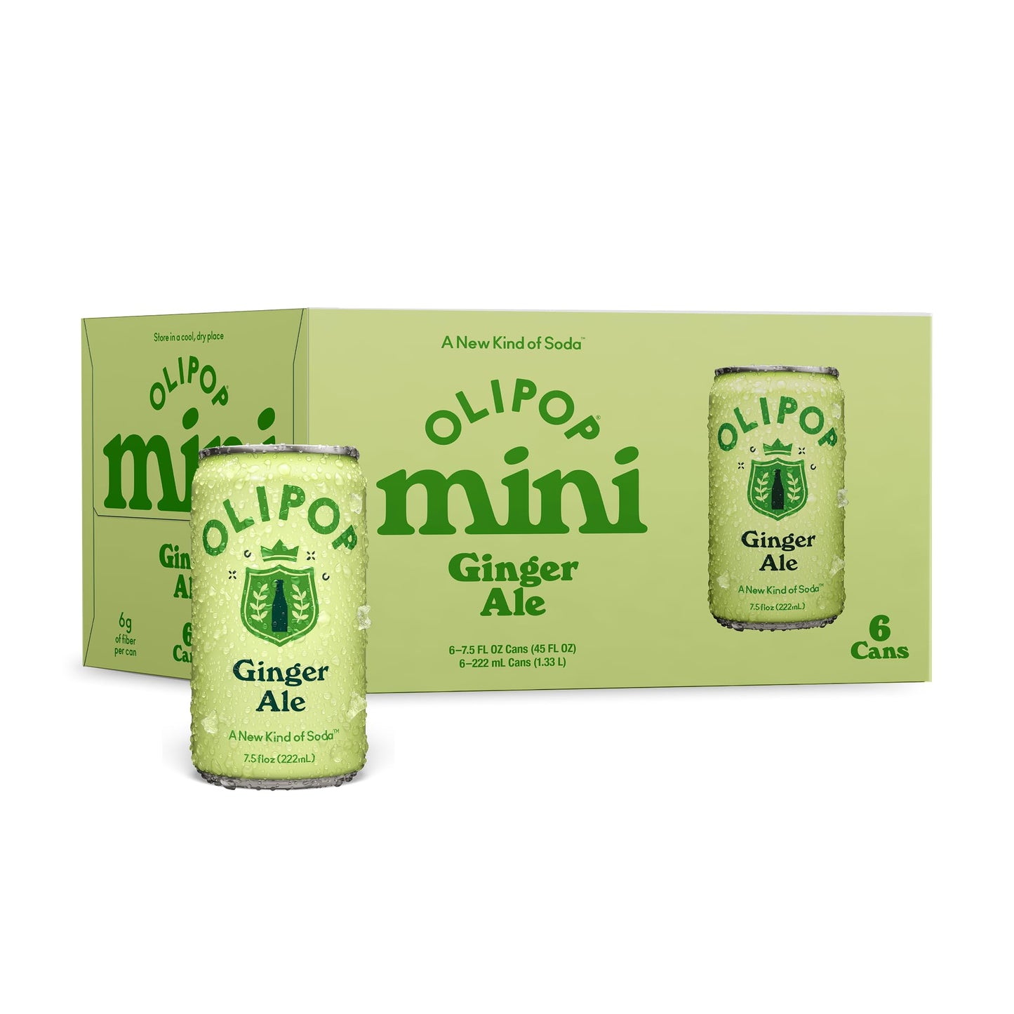 OLIPOP Minis Prebiotic Soda Pop  Ginger Ale  Pantry Pack Packed with Prebiotics  Fiber  and Botanicals  Gluten Free  Vegan  GMO Free  7.5oz (6-Cans)