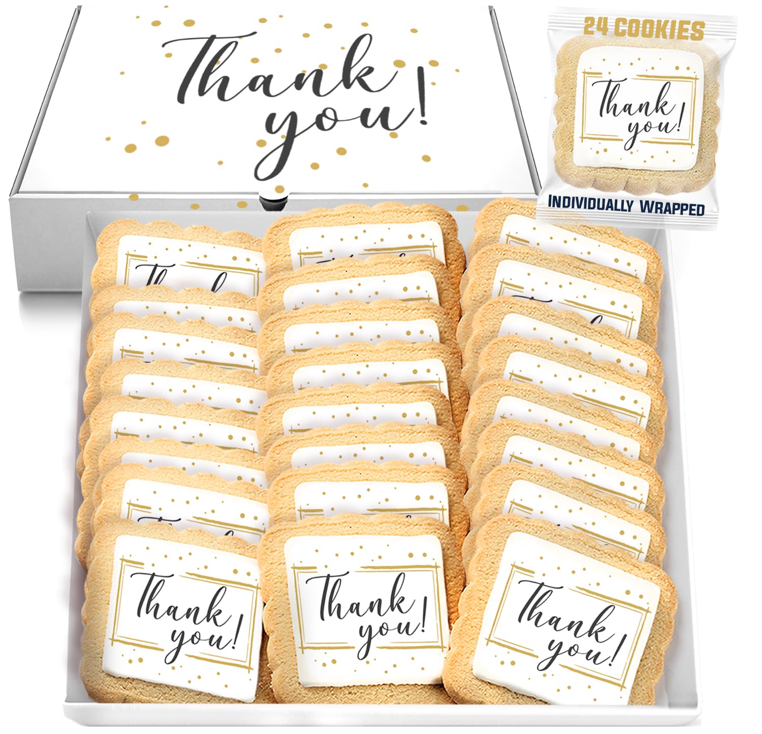 Thank You Cookies Gold Black Elegant Classy Appreciation Treats Party Favors Gift Basket for Teachers Employees Nurses | 24 Pack
