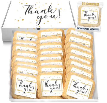 Thank You Cookies Gold Black Elegant Classy Appreciation Treats Party Favors Gift Basket for Teachers Employees Nurses | 24 Pack