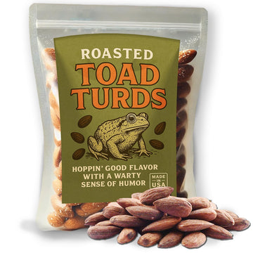 Gears Out Toad Turds Roasted Almonds - Gourmet Snack, 8 oz, Funny Gag Gift for Frog Lovers and White Elephant Parties