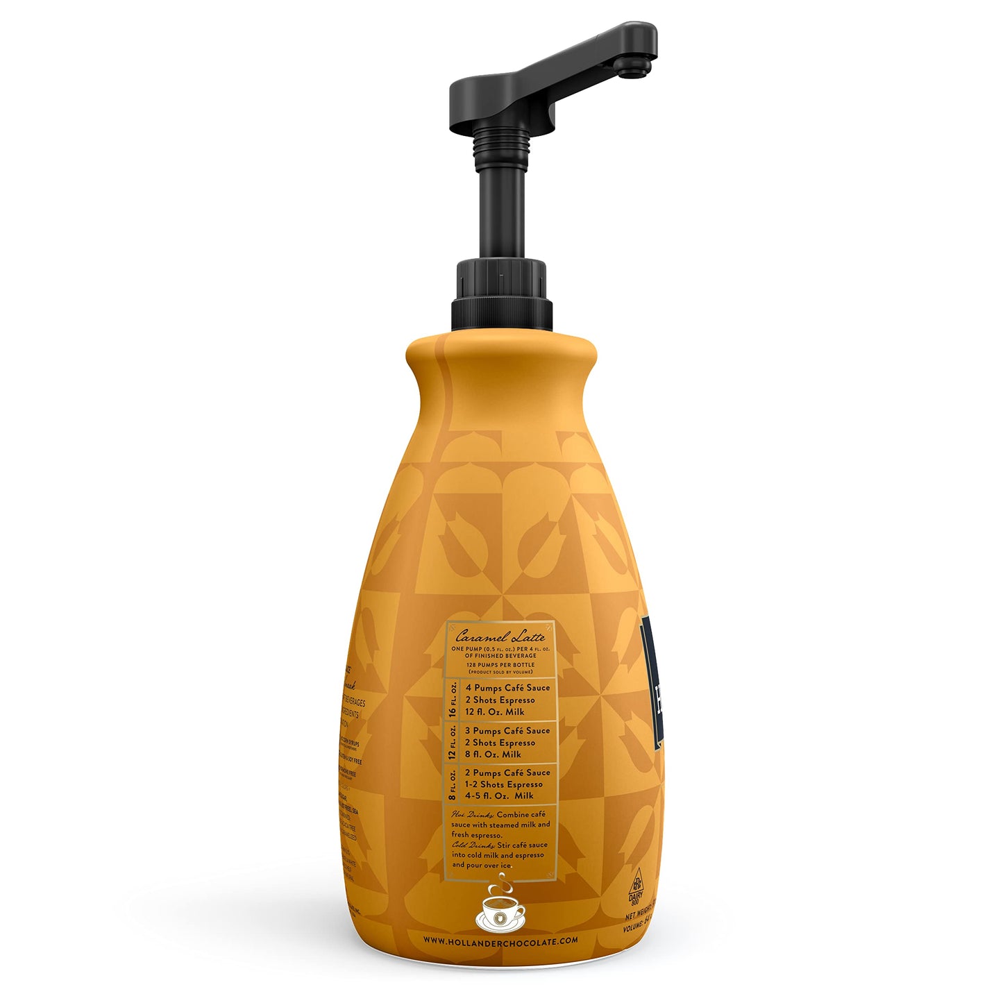 Classic Caramel Caf   Sauce by Hollander Chocolate Co. | Net Wt. 91oz / 64 fl Oz. Large Bottle | NO Pump Included
