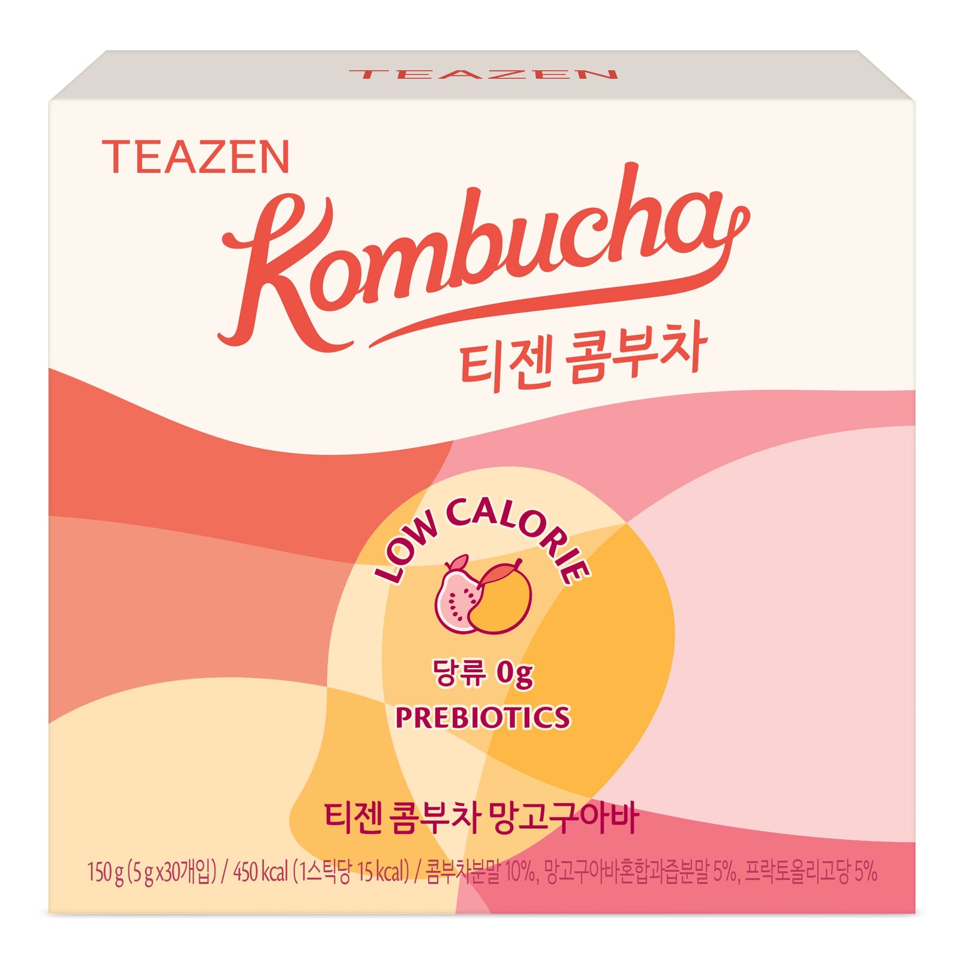 TEAZEN Mango Guava Kombucha Tea, Sugar Free, Live Probiotics, 30 Servings, Hydration Drink Mix