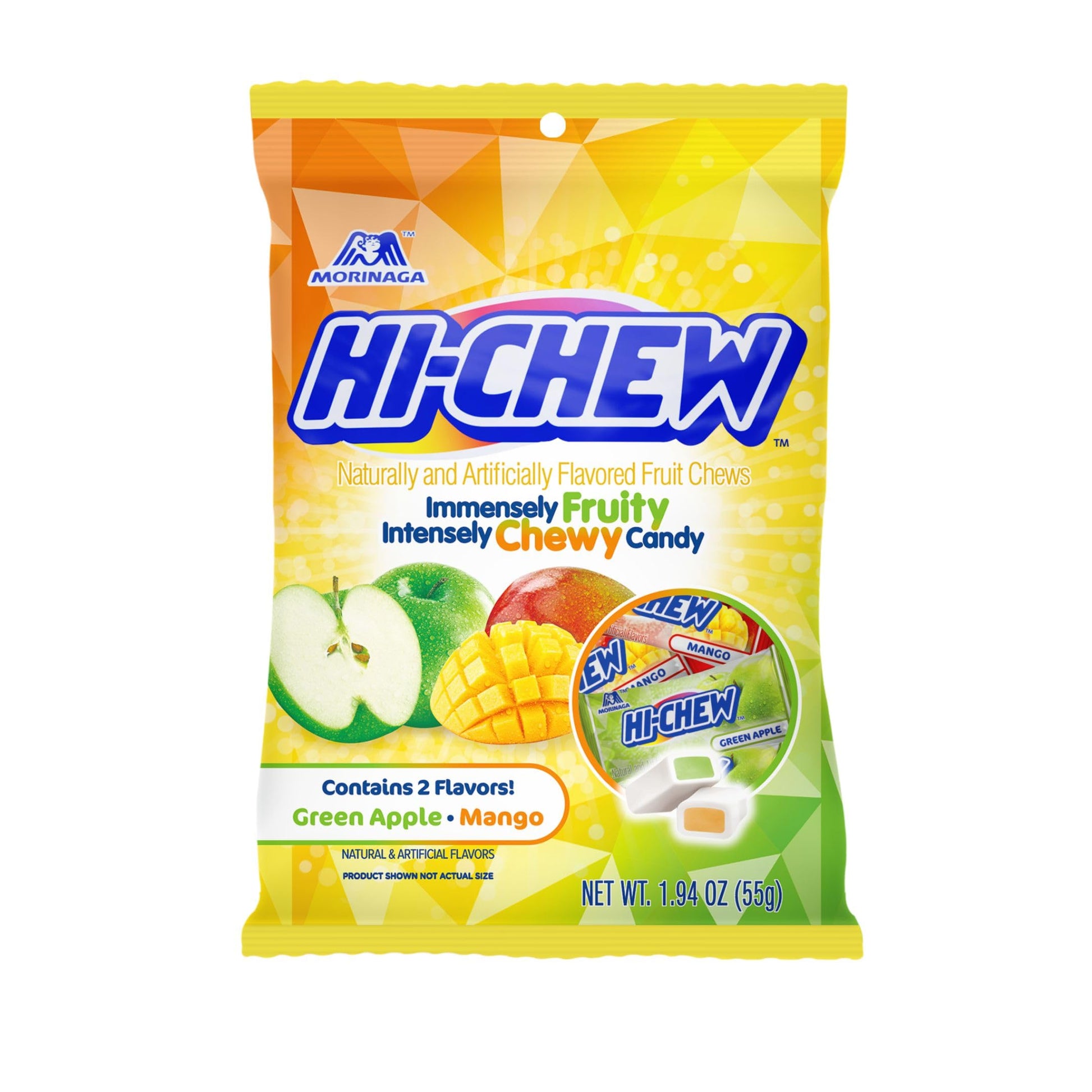 Hi-Chew Green Apple & Mango Mix, Pack Of 8 Bags, 1.94Oz Each - Green Apple & Mango, Unique Fun Soft & Chewy Taffy Candy - Immensely Juicy Fruit Flavors - Individually Wrapped For Sharing