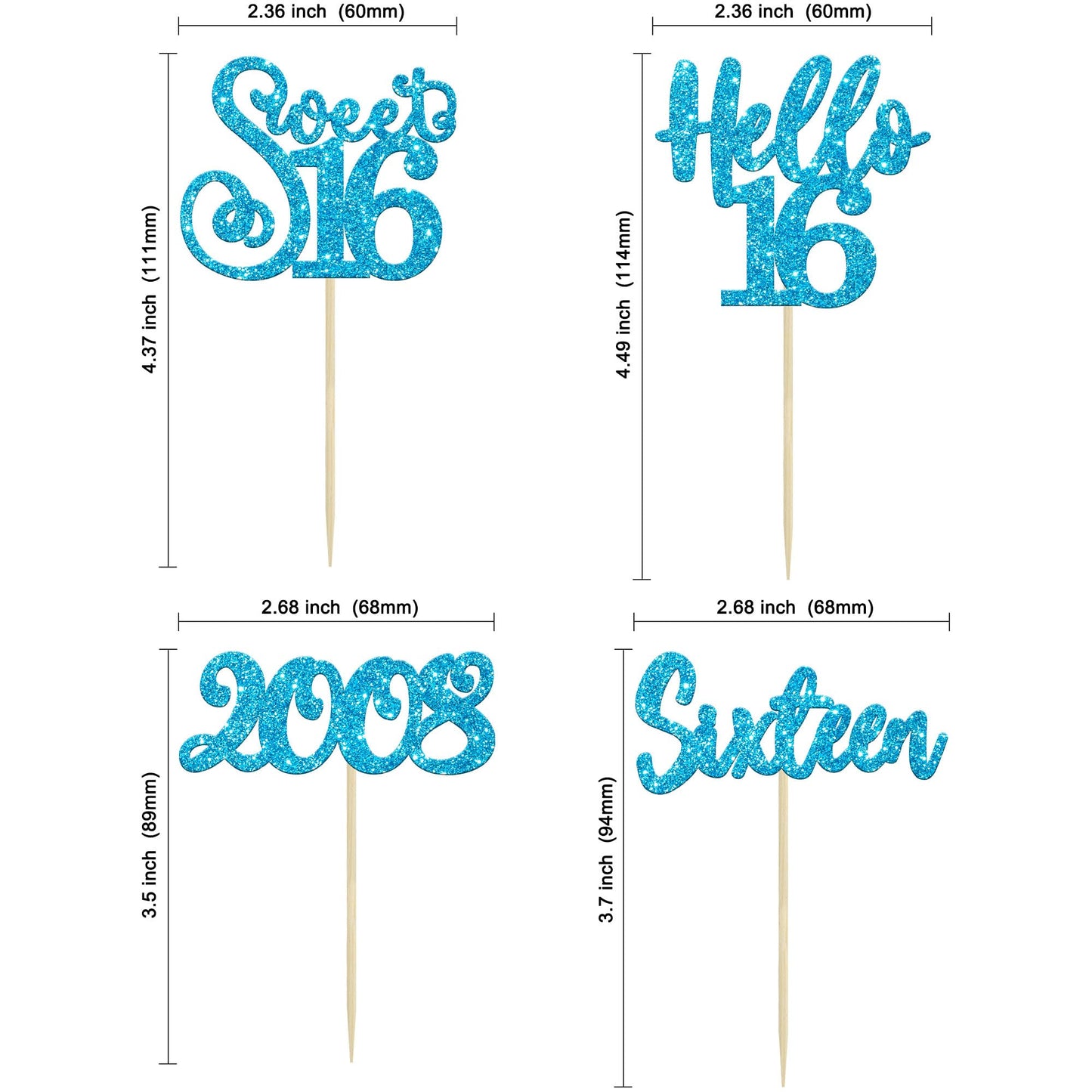 Gyufise 24Pcs Happy 16Th Birthday Cupcake Toppers Glitter Hello 16 Sweet 16 Cupcake Picks Sixteen Years Old Birthday Cake Decora