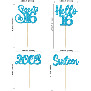 Gyufise 24Pcs Happy 16Th Birthday Cupcake Toppers Glitter Hello 16 Sweet 16 Cupcake Picks Sixteen Years Old Birthday Cake Decora