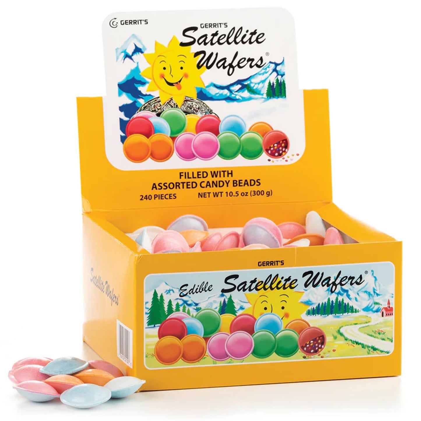 Gerrit's Satellite Wafers Candy - Pack of 240 - Filled with Assorted Beads - Light, Crispy, and Nostalgic Flying Saucer Candy Wa