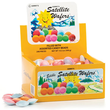Gerrit's Satellite Wafers Candy - Pack of 240 - Filled with Assorted Beads - Light, Crispy, and Nostalgic Flying Saucer Candy Wa