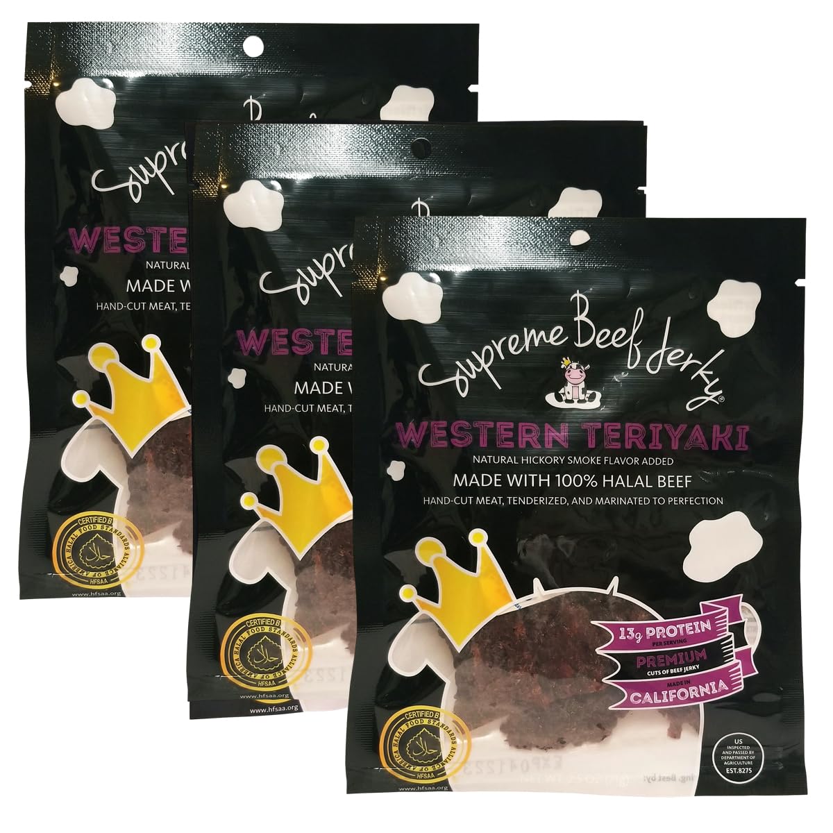 Supreme Beef Jerky, Halal Beef Jerky, Zabiha Halal Certified Beef, Handcrafted Gourmet Meat Snacks, 2.5 oz Western Teriyaki, B2G