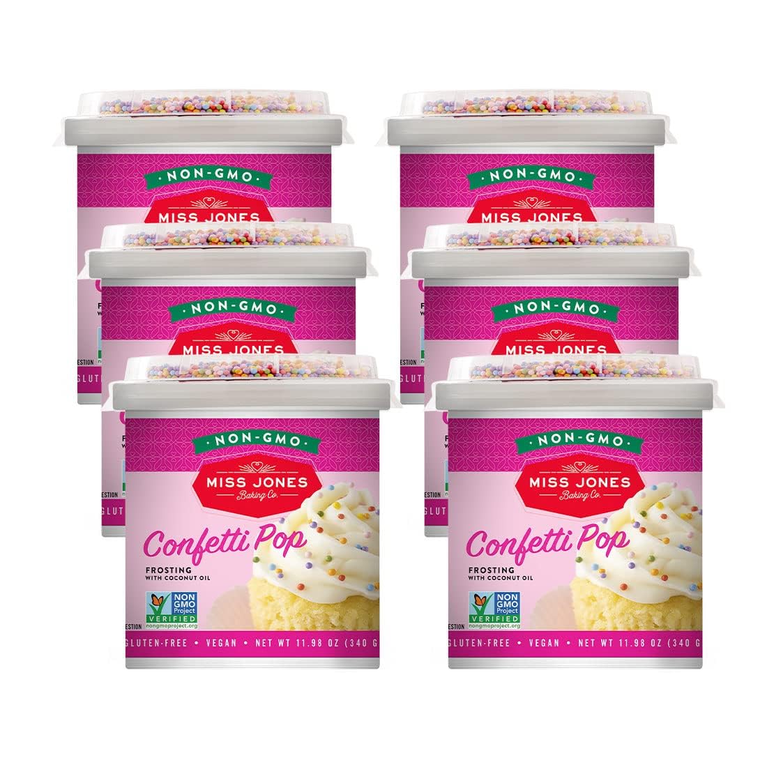 Miss Jones Baking 90% Organic Birthday Buttercream Frosting, Perfect For Icing And Decorating, Vegan-Friendly: Confetti Pop (Pack Of 6)