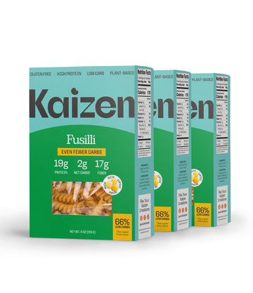 Kaizen Keto Pasta Fusilli - 2 Net Carbs, 19G Protein - Gluten-Free, Keto Pasta Made With High Fiber Lupini Flour - 8 Ounces (Pac
