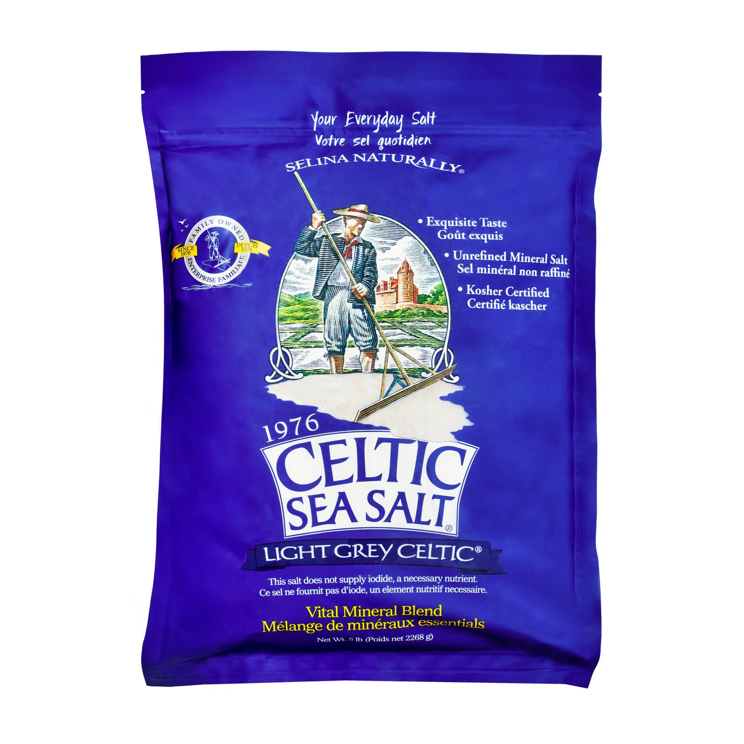 Light Grey Celtic Sea Salt 5 Pound Resealable Bag - Additive-Free, Delicious Sea Salt, Perfect for Cooking, Baking and More - Gl
