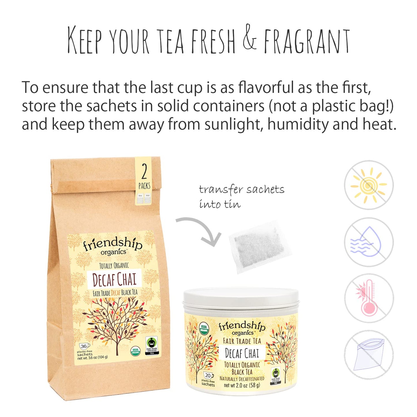 Friendship Organics Decaf Chai Tea Bags, Organic And Fair Trade 20 Count