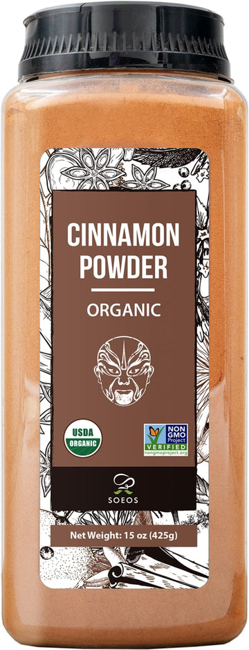 Soeos Organic Ground Cinnamon Powder, Non-GMO, Kosher Certified, 15 oz (425g), Orange
